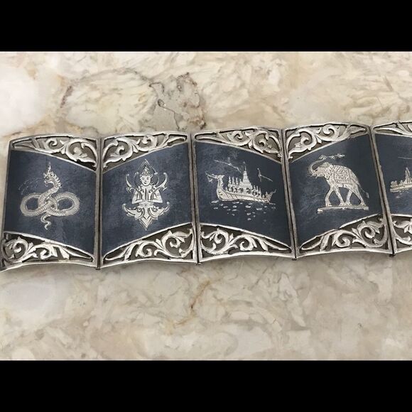 ANTIQUE SIAM 925 STERLING NIELLOWARE BRACELET - Picture 6 of 8